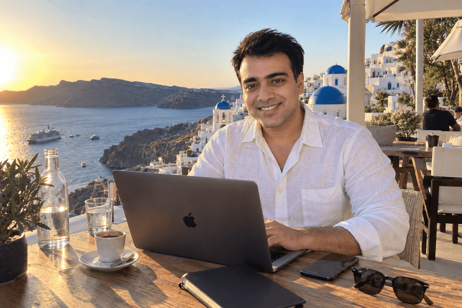 Bharat Kumar working at a desk with a laptop